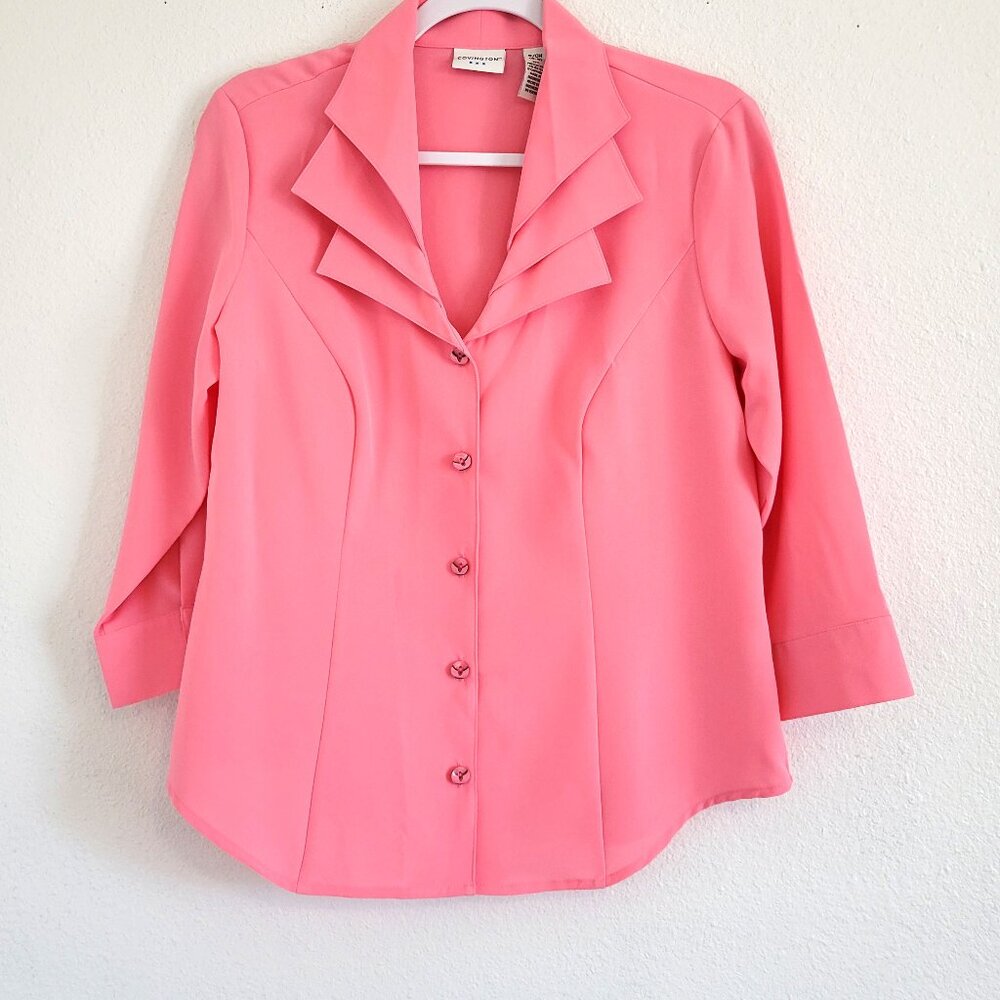 Covington Layered  Collared Pink  LS Button Up Blouse Size S  EUC  Very Pretty